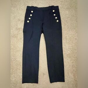 Navy Pants with Gold Button Accents